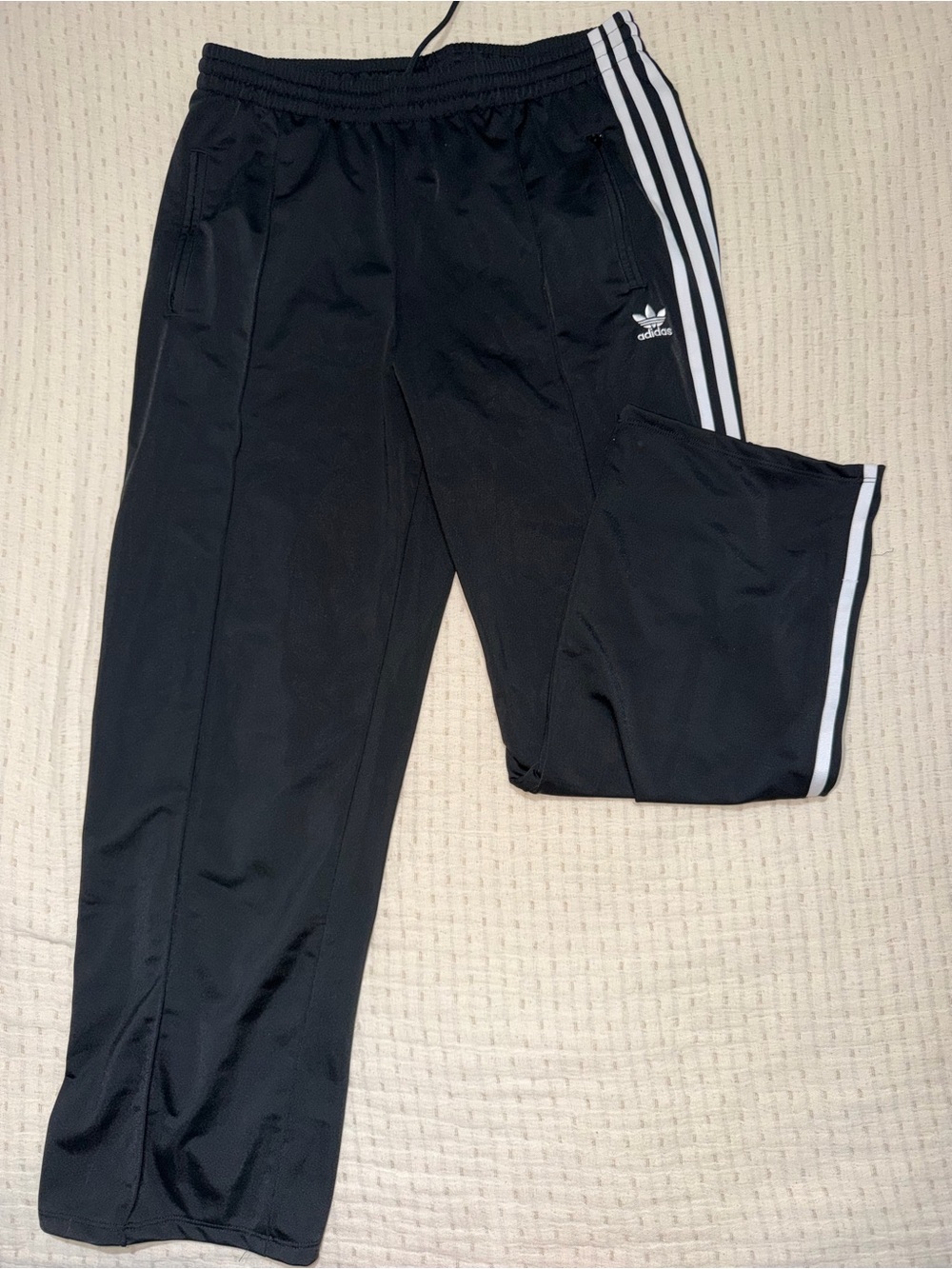 adidas Black Track Pants with White Three Stripes